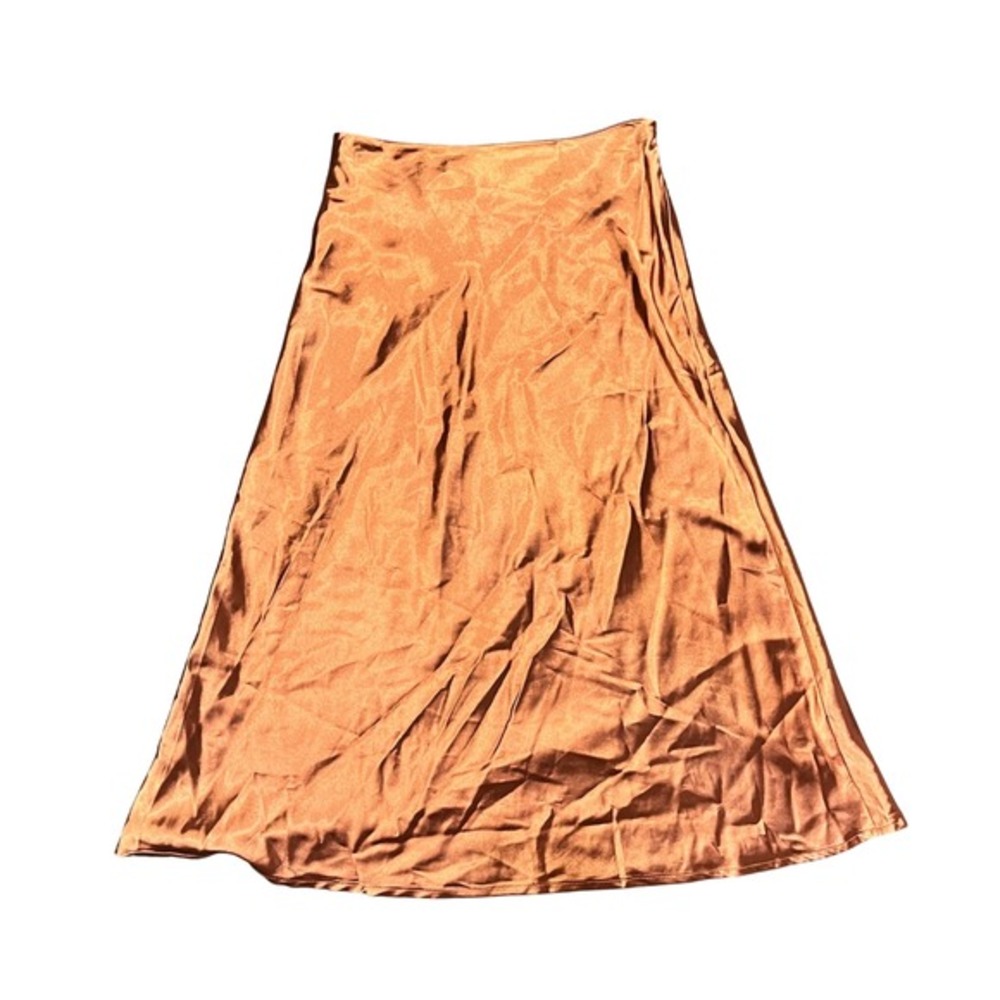 Satin Midi Skirt Women's Size S Slip Skirt Orange Brown‎